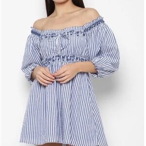 American Eagle Blue Striped Off-Shoulder Dress